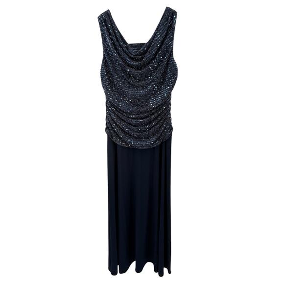 R&M Richards Women’s Plus Size Metallic Sequined A-Line Dress, Navy Blue, 16W‎ - Picture 1 of 9